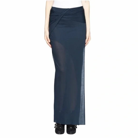 Helmut Lang Slack Jersey Women's Size Large Blue Lapis Overlap Long Skirt NWT